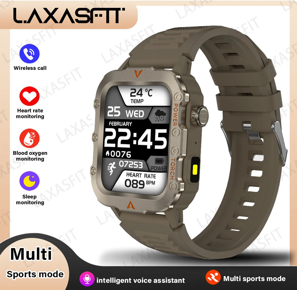 Outdoor Military Smartwatch – Bluetooth Calling, 1.73” LED Display, Sports & Fitness Watch