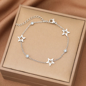 Stainless Steel Crystal Zircon Star Pendant Bracelet for Women - Best Friend Gift