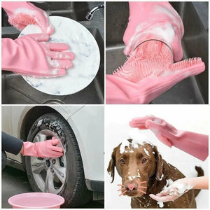 Magic Silicone Dishwashing Gloves - Rubber, Sponge Scrubber, Kitchen Cleaning Tools