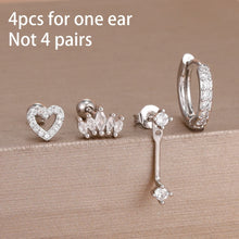Load image into Gallery viewer, 4PCS Stainless Steel Circle Huggie Hoop Earrings Set for Women Gold Color Unique Zircon Flower Stud Earring Piercing Jewelry