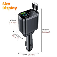 Load image into Gallery viewer, NEW Upgraded Retractable Car Charger 5 in 1, 69W Fast Charging PD30W+2.4A Voltage Display Dual Cables for iPhone &amp; Android