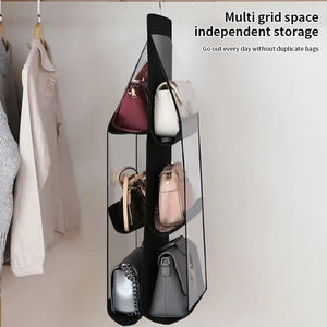 Black Handbag Hanging Organizer - 6 Pocket Foldable Storage Bag