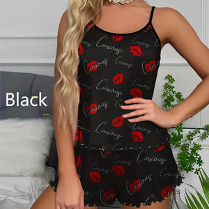 Red Lip Print Pajama Set | Comfortable Sleepwear