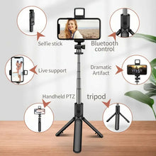 Load image into Gallery viewer, All In One Expandable Portable IPhone Tripod Selfie Stick Selfie Stick With Remote With Detachable BT Wireless Remote Compatible