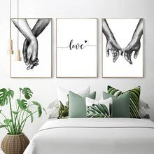 Load image into Gallery viewer, Black White Sweet Love Canvas Poster Minimalist Hand In Hand Wall Art Print