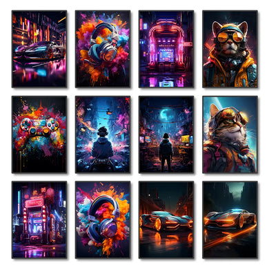 80s 90s Neon Cyberpunk Poster - Colorful Wall Art for Fantasy Room Decor