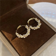 Load image into Gallery viewer, French Imitation Pearl Circel Earring Small Round Hoop Earrings For Women New Design Texture Earrings Jewelry Elegant Gift