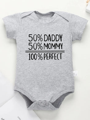 50% DADDY 50% MOMMY 100% PERFECT Baby Romper Cute Letter Print Newborn Outfit