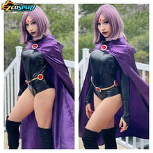 Load image into Gallery viewer, Teen Titans Raven Cosplay Costume Women's Costume Magical Girl Cosplay Fighting Bodysuit Full Set With Purple Hooded Cloak