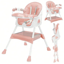 Load image into Gallery viewer, Baby High Chair 3 in 1, Foldable and Adjustable High Chair Babies with Removable Tray, Safety Belt, Footrest and Wheels