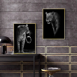 Black and White Animal Poster Lion Elephant Canvas Painting for Living Room Decor