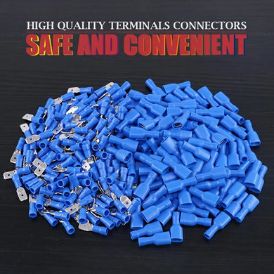 100pcs 6.3mm 14-16AWG Blue Insulated Crimp Terminal Spade Electrical Connectors