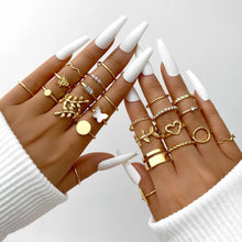Load image into Gallery viewer, 58PCS Vintage Heart Snake Butterfly Rings Set for Women Fashion Metal Gold Plated Geometric Hollow Finger Ring Jewelry Gifts New