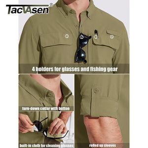 TACVASEN Men's UPF 50+ Sun Protection Fishing Shirt - Quick Dry, Long Sleeve, Breathable