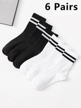 Load image into Gallery viewer, 6 Pairs Men&#39;s High Tube Mid-Length Socks Set Solid Black White Athletic Sweat Absorb