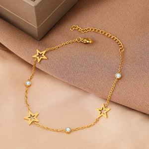 Stainless Steel Crystal Zircon Star Pendant Bracelet for Women - Best Friend Gift