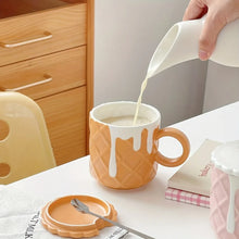 Load image into Gallery viewer, 1pc Biscuit Pattern Coffee Mug with Lid &amp; Spoon - 14.2oz Ceramic Cute Kawaii Cup