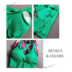 Women's Sexy Cross-Back Seamless Knitted Camisole Push Up Sports Tank Bralette