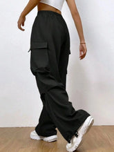 Load image into Gallery viewer, Plain Flap Pockets Sporty Pants, Loose Fit Side Drawstring Outdoor Casual Trousers, Women's Activewear