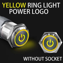 Load image into Gallery viewer, 16 19 22mm With Wire Waterproof Metal Push Button Switch  LED Ring/Power Light Momentary Latching   5/12/24/220V silver1NO1NC