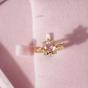 Sweet Pink Heart Ring for Women & Girls – Gold Plated Adjustable Princess Jewelry