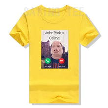 Load image into Gallery viewer, John Pork Is Calling Answer Call Phone Women T-Shirt Humor Funny Pig Lover Graphic Tee Top Streetwear Short Sleeve Outfit Gift