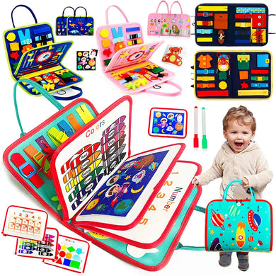 Montessori Busy Board Toy - Educational Travel Sensory Activities for Toddlers