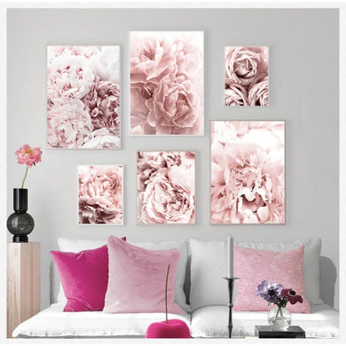 Scandinavian Pink Floral Canvas Print Home Decor Gift