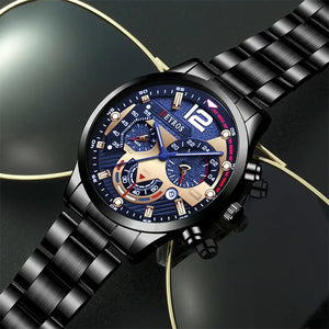 Luxury Men's Stainless Steel Quartz Watch Calendar Luminous Business Casual