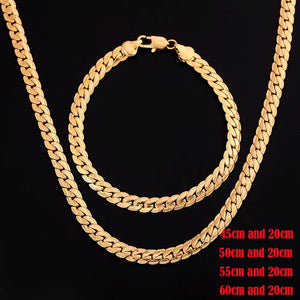 Silver & Gold 6mm Chain Bracelet Necklace Set Fashion Jewelry Wedding Party