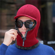 Load image into Gallery viewer, New Men Winter Warm Wool Hat Outdoor Ear Protection Hats Warm Thick Bicycle Knitted Capd Scarf Windproof Visors Cap