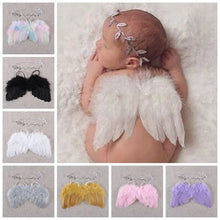 Load image into Gallery viewer, 2pcs Feather Angel Wing with Leaf Headband Set for Newborn Toddler Photoshoot