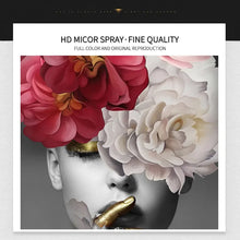 Load image into Gallery viewer, Nordic Classic Aesthetic Wall Art - Flowers On The Head with Gold Women HD Oil Canvas