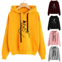 Load image into Gallery viewer, Autumn Fleece Hoodie Solid Color Finger Heart Hooded Korean Fashion Sweatshirts Long Sleeve Top Drawstring Pockets Loose Hoodies