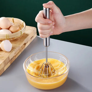 Kitchen Stainless Steel Whisk with Beech Wood Handle Semi-Automatic Rotary Hand Mixer