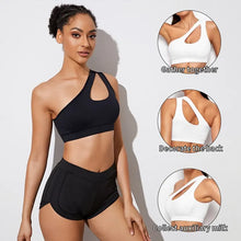 Load image into Gallery viewer, Women Sports Bra Push Up Fitness Bras One Shoulder Shockproof Yoga Bra Black White Yoga Running Bra Sexy Vest