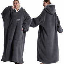 Load image into Gallery viewer, Extra Long Wearable Flannel Blanket | Hooded with Sleeves, Cozy Winter Throw for Adults