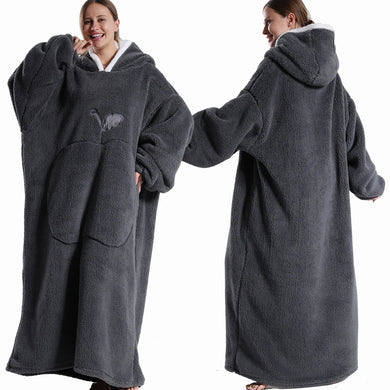 Extra Long Wearable Flannel Blanket | Hooded with Sleeves, Cozy Winter Throw for Adults