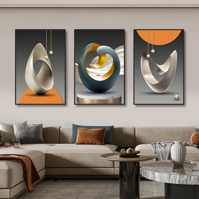 3pcs Modern Geometric Canvas Prints for Elegant Living Room Decor