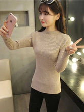 Load image into Gallery viewer, 2025 Autumn Women Mock Neck Ruffles Sweater Long Sleeve Knitted Bottoming Solid Pullovers Stripe Women Casual Sweater Winter
