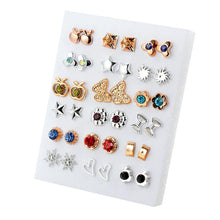 Load image into Gallery viewer, 18pairs/set Gold Sliver Enamel Pearl Flower Heart Stud Earring Set For Women Plastic Butterfly Earrings Jewelry Gift Mix Style