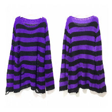 Load image into Gallery viewer, New Punk Gothic Long Unisex Sweater Summer Women Striped Cool Hollow Out Hole Broken Jumper Loose Rock Thin Dark Streetwear Top