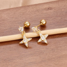 Load image into Gallery viewer, Luxury Stainless Steel Star Dangle Earrings For Women Sparkling Zircons Geometric Ear Piercing Earring Fashion Jewelry aretes