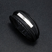 Load image into Gallery viewer, Men Multilayer Leather Bracelet Stainless Steel Braided Rope 21cm
