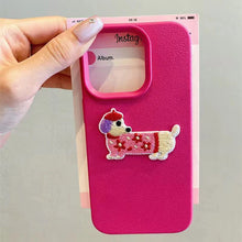 Load image into Gallery viewer, Korean Cute 3D Cartoon Embroidery Dog Phone Case For iPhone 17 16 15 14 13 11 12 Pro Max Plus Funny Puppy Leather Pattern Cover