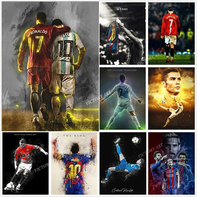 Messi & Ronaldo Canvas Art – Football Star Wall Decor, Home Decoration Gift