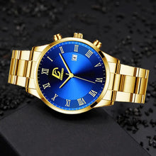 Load image into Gallery viewer, Gold Stainless Steel Men&#39;s Fashion Quartz Watch Luxury Minimalist Business Casual Calendar