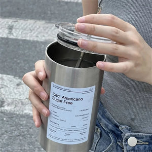 600ml Portable Thermos Cup – 304 Stainless Steel Coffee Mug, Leak-Proof with Straw