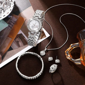 Women's Luxury Rhinestone Quartz Watch Set - Fashion Analog Jewelry Kit