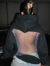 Load image into Gallery viewer, Sisterlinda Hooded Harajuku Sweatshirt Women Autumn Trend Backless ShinyThrea Mesh Patchwork Casual Street Hipster Pulloverr